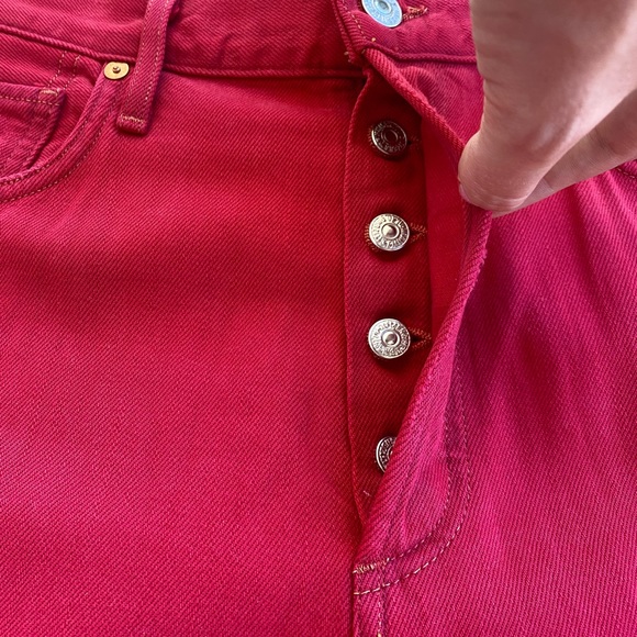 Citizens of Humanity Liya High Rise Classic Fit Crop Red Jeans w Distressed Knee - Picture 16 of 16